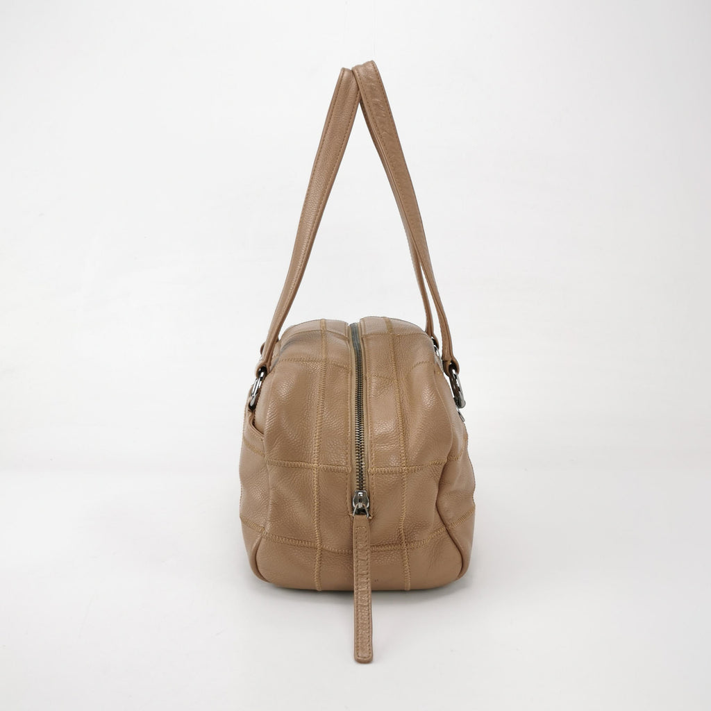 Chanel Square Stitch Bowler Bag Beige Caviar