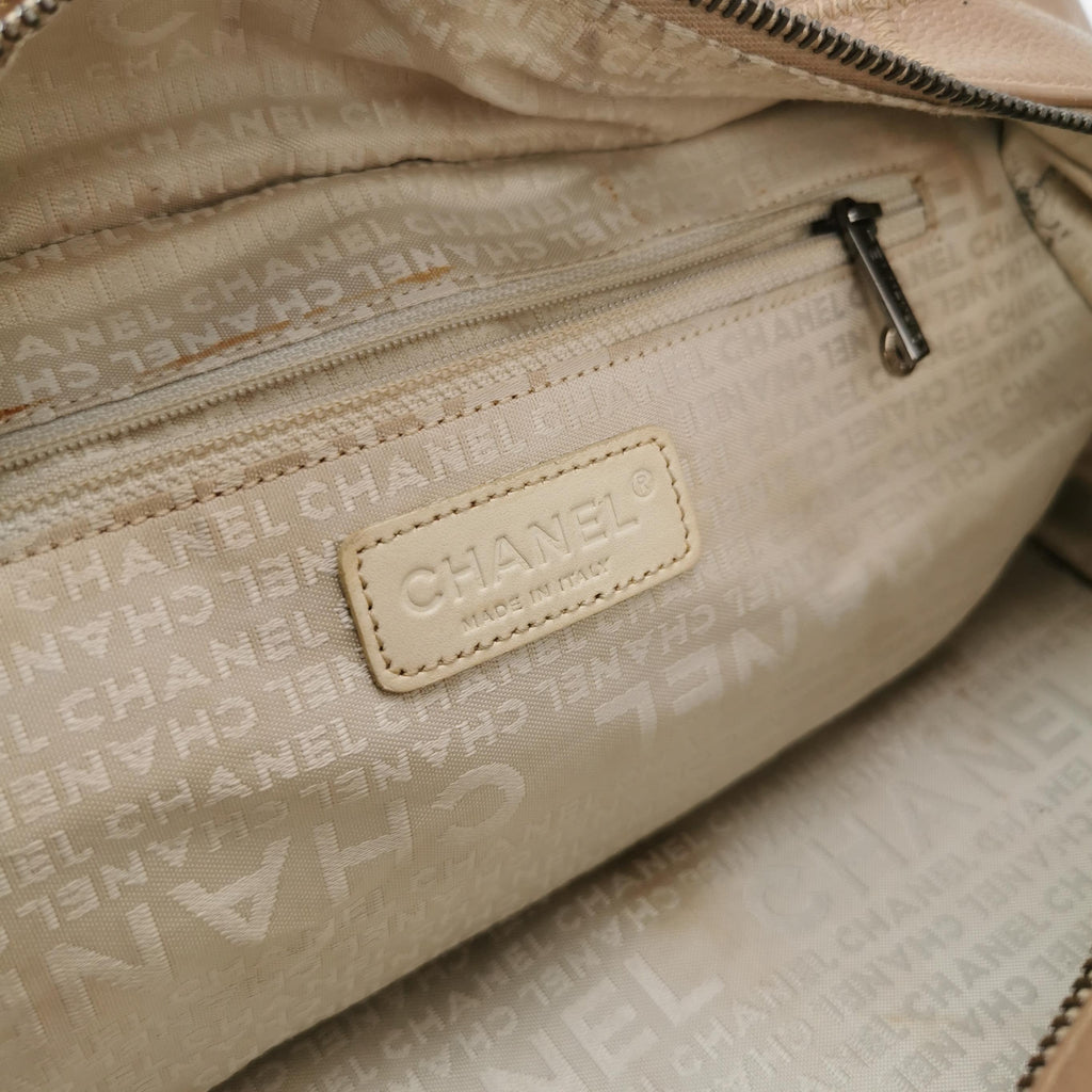 Chanel Square Stitch Bowler Bag Beige Caviar