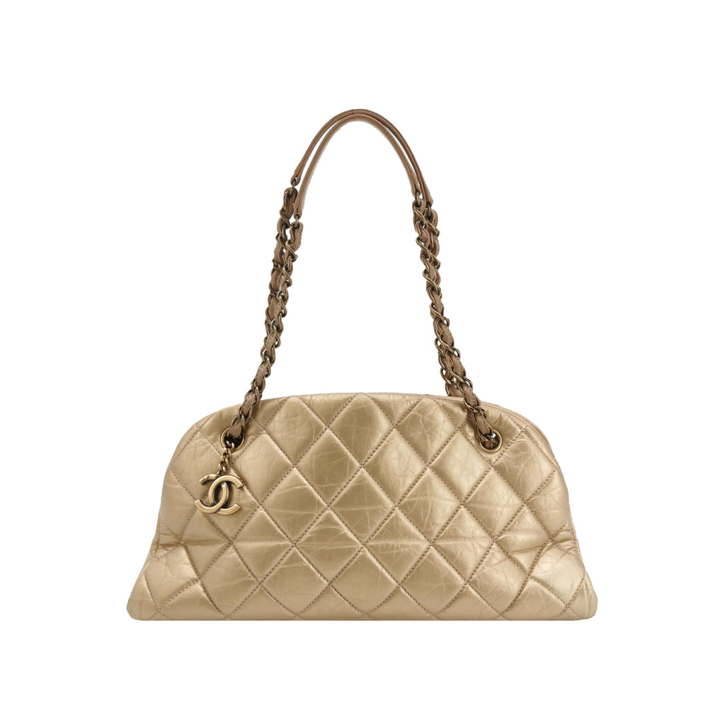 Chanel Just Mademoiselle Bowling Bag Metallic Gold Aged Calfskin