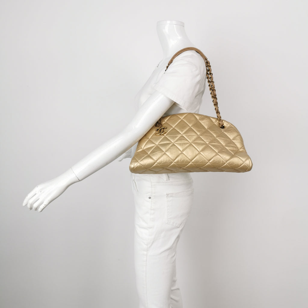 Chanel Just Mademoiselle Bowling Bag Metallic Gold Aged Calfskin