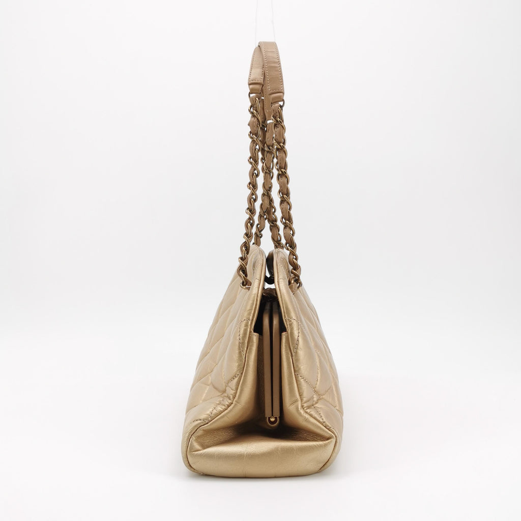 Chanel Just Mademoiselle Bowling Bag Metallic Gold Aged Calfskin