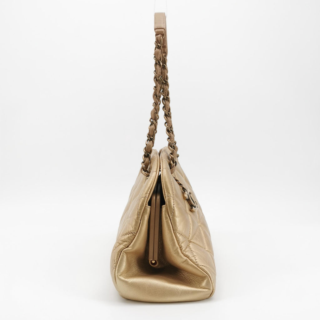 Chanel Just Mademoiselle Bowling Bag Metallic Gold Aged Calfskin