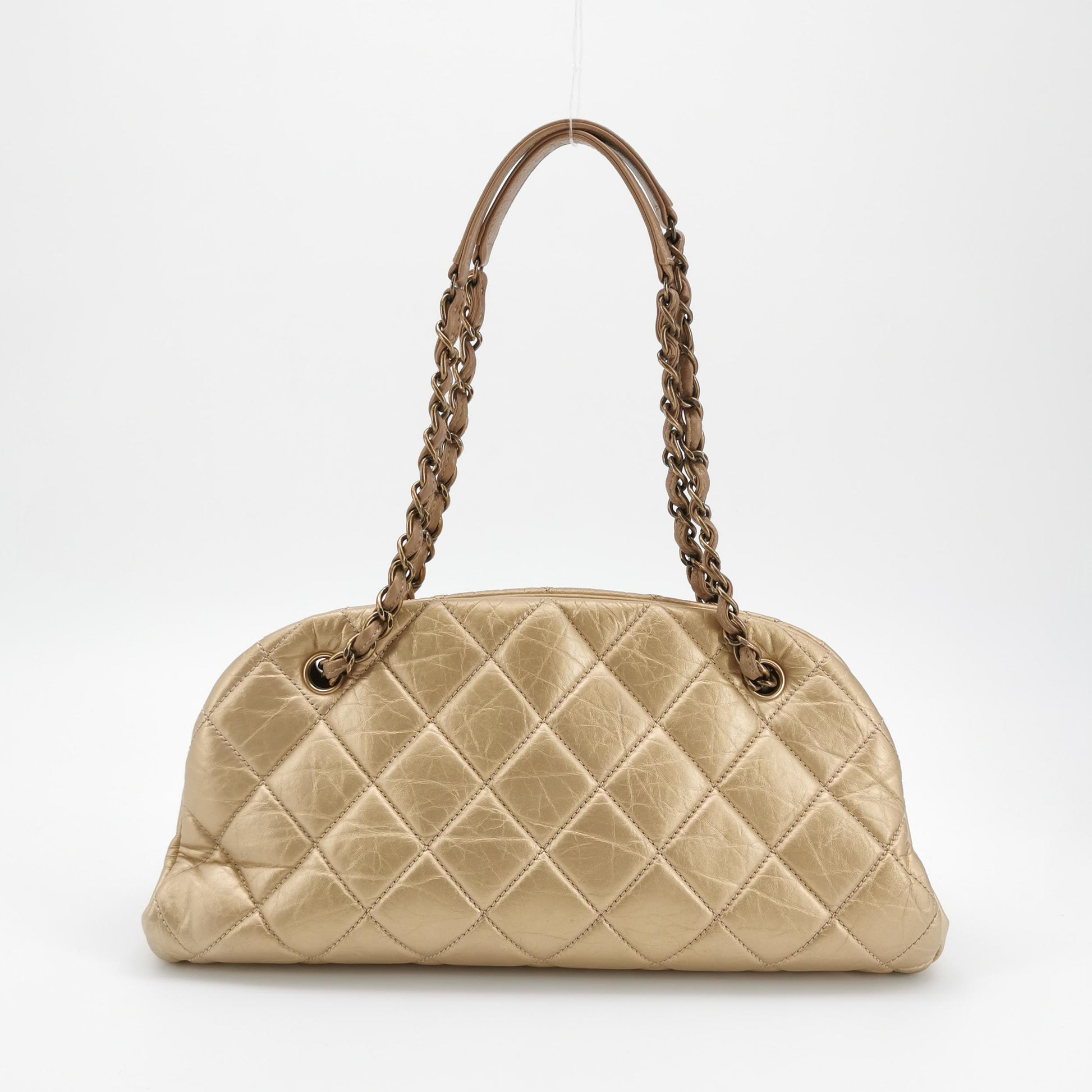 Chanel Just Mademoiselle Bowling Bag Metallic Gold Aged Calfskin