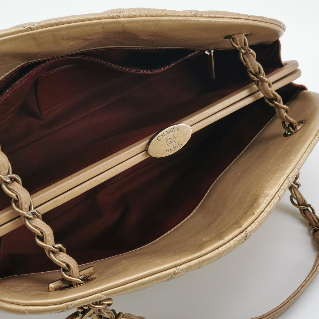 Chanel Just Mademoiselle Bowling Bag Metallic Gold Aged Calfskin