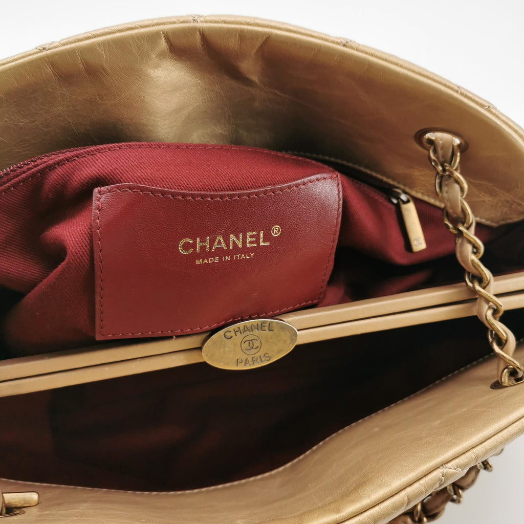 Chanel Just Mademoiselle Bowling Bag Metallic Gold Aged Calfskin
