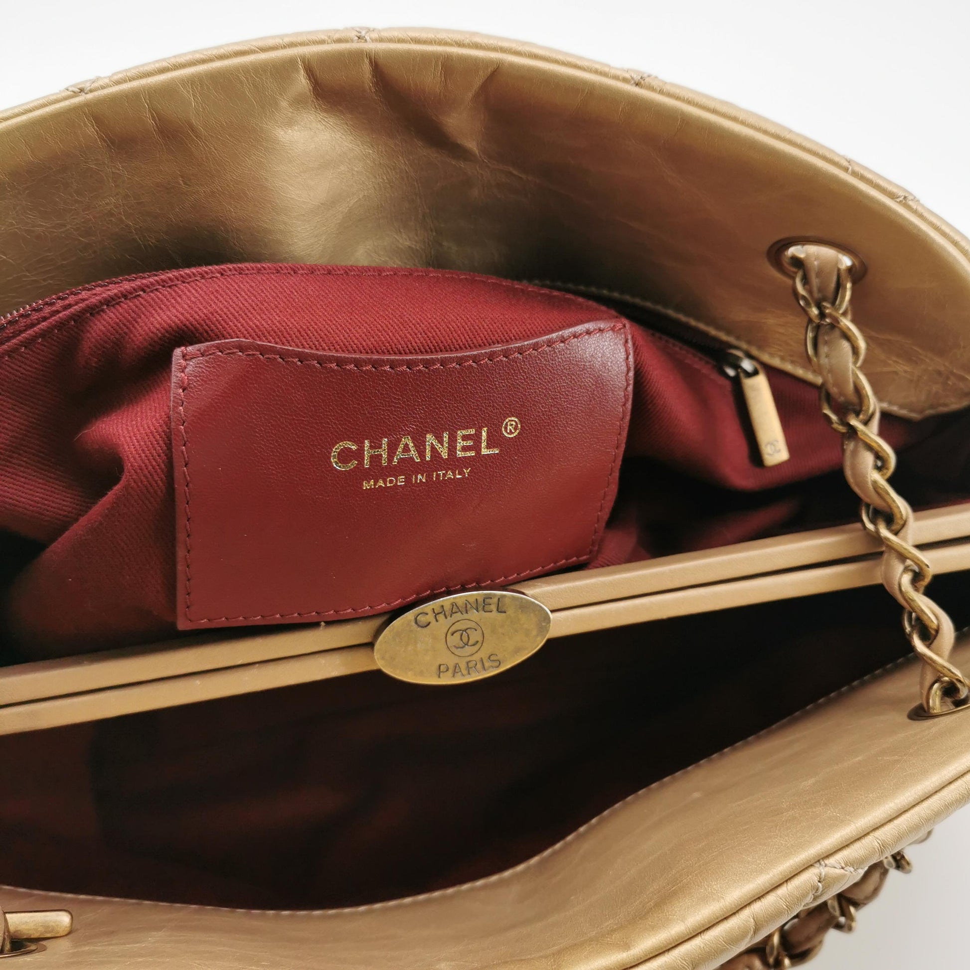 Chanel Just Mademoiselle Bowling Bag Metallic Gold Aged Calfskin