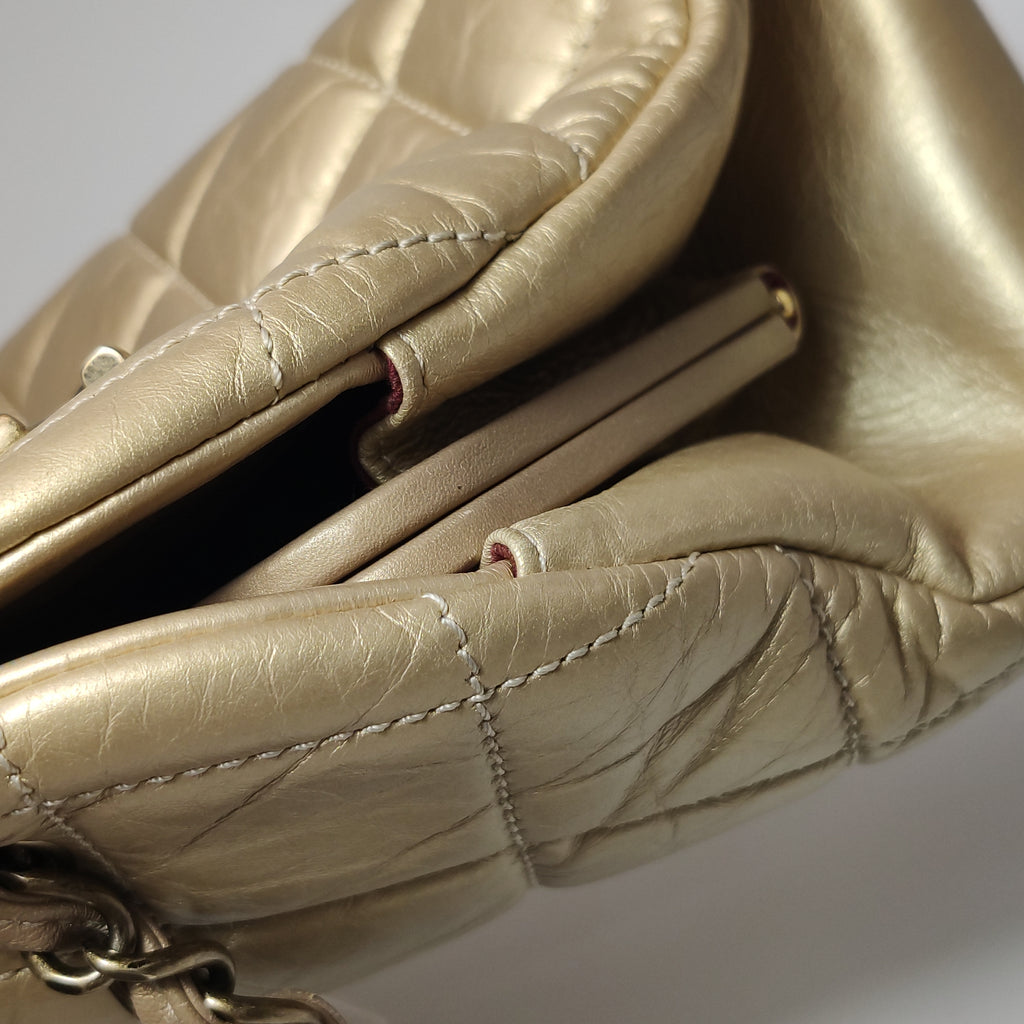 Chanel Just Mademoiselle Bowling Bag Metallic Gold Aged Calfskin