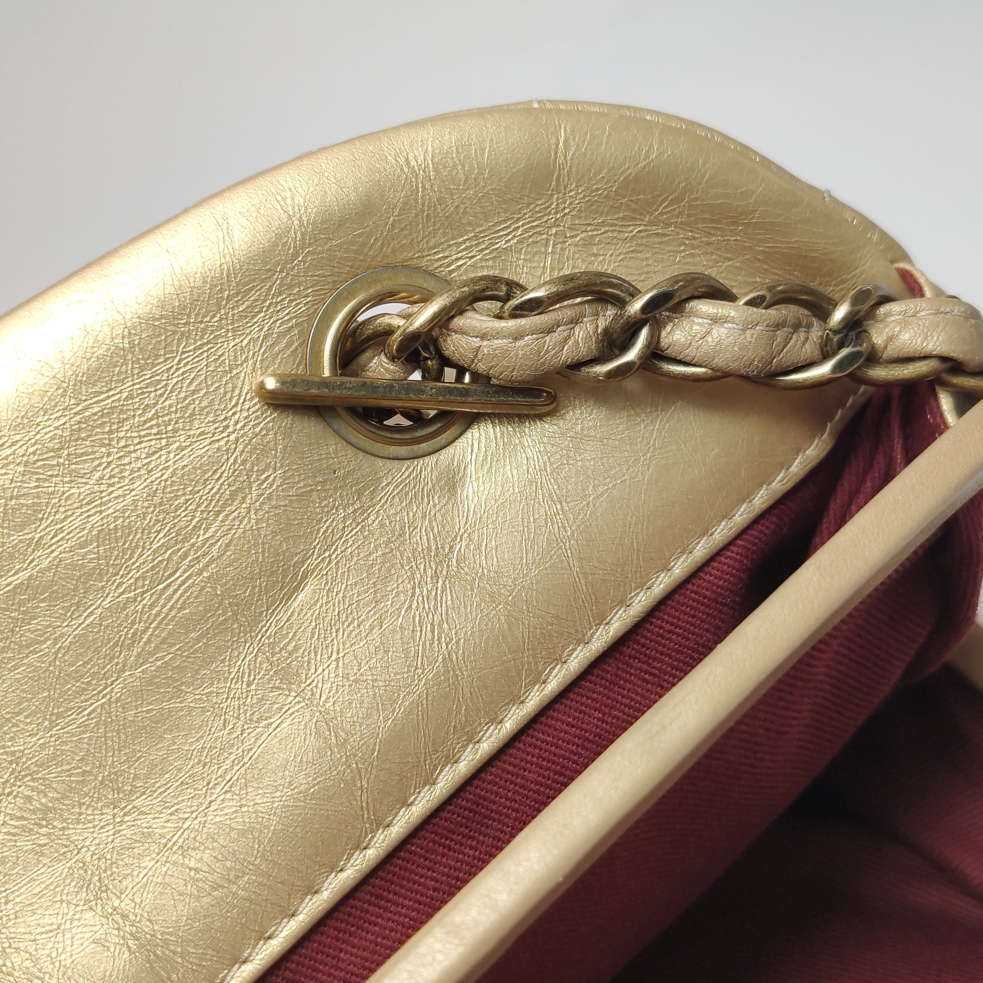 Chanel Just Mademoiselle Bowling Bag Metallic Gold Aged Calfskin