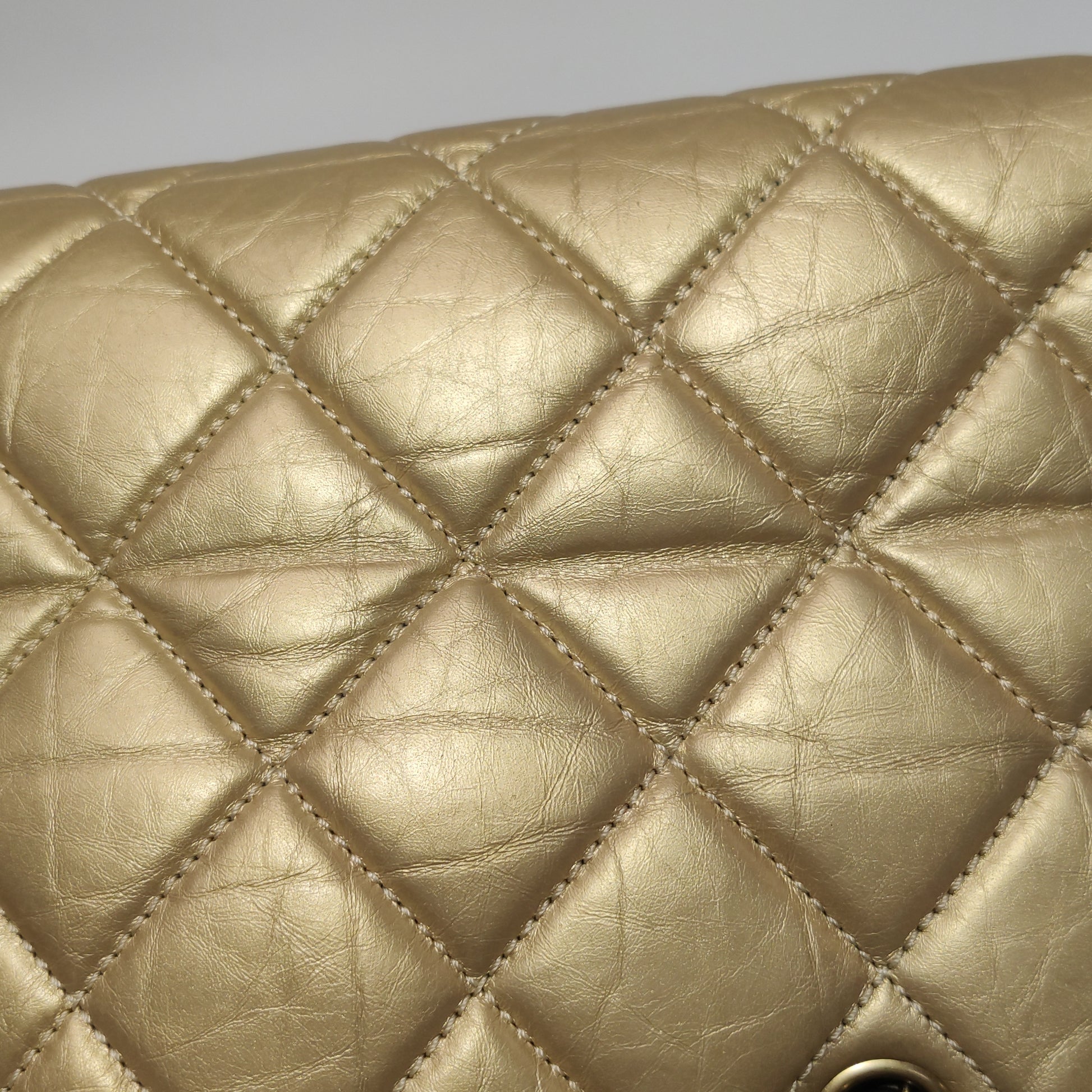 Chanel Just Mademoiselle Bowling Bag Metallic Gold Aged Calfskin