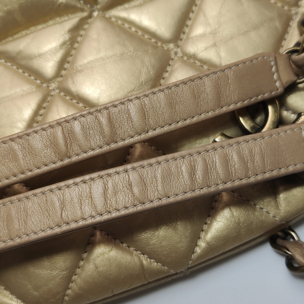 Chanel Just Mademoiselle Bowling Bag Metallic Gold Aged Calfskin