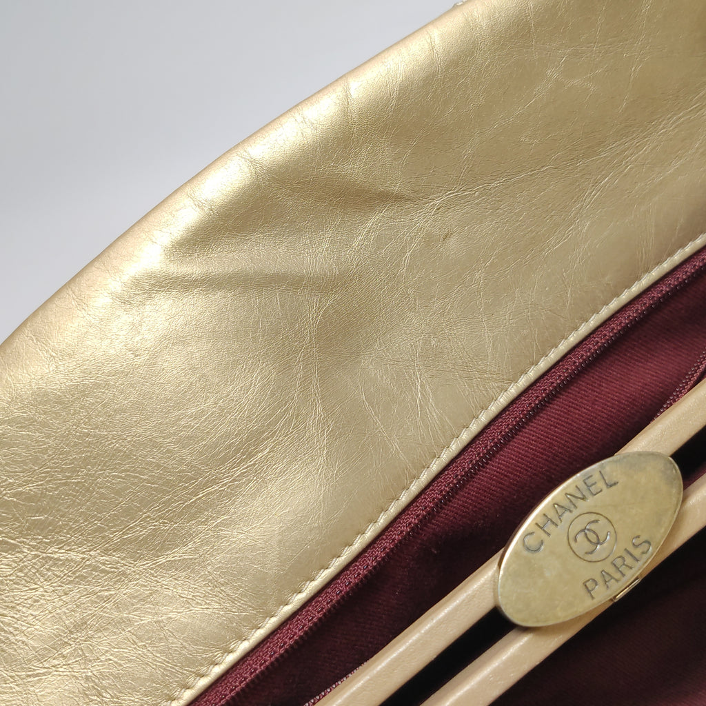 Chanel Just Mademoiselle Bowling Bag Metallic Gold Aged Calfskin