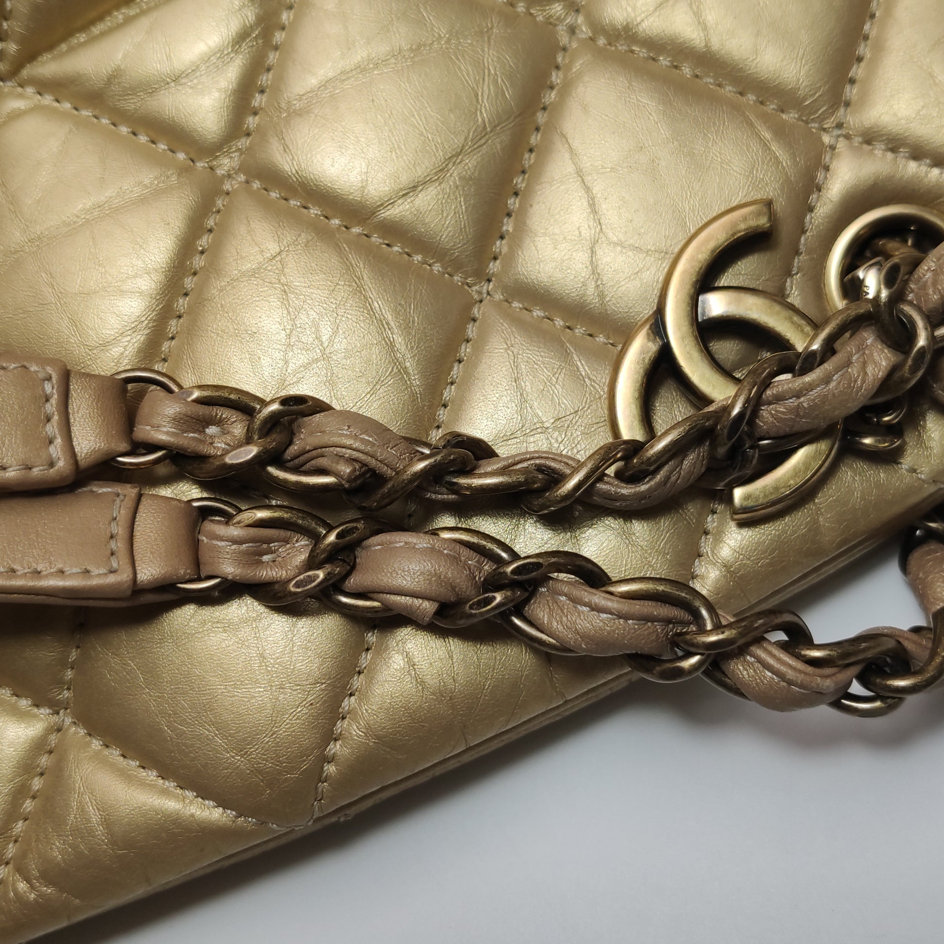 Chanel Just Mademoiselle Bowling Bag Metallic Gold Aged Calfskin