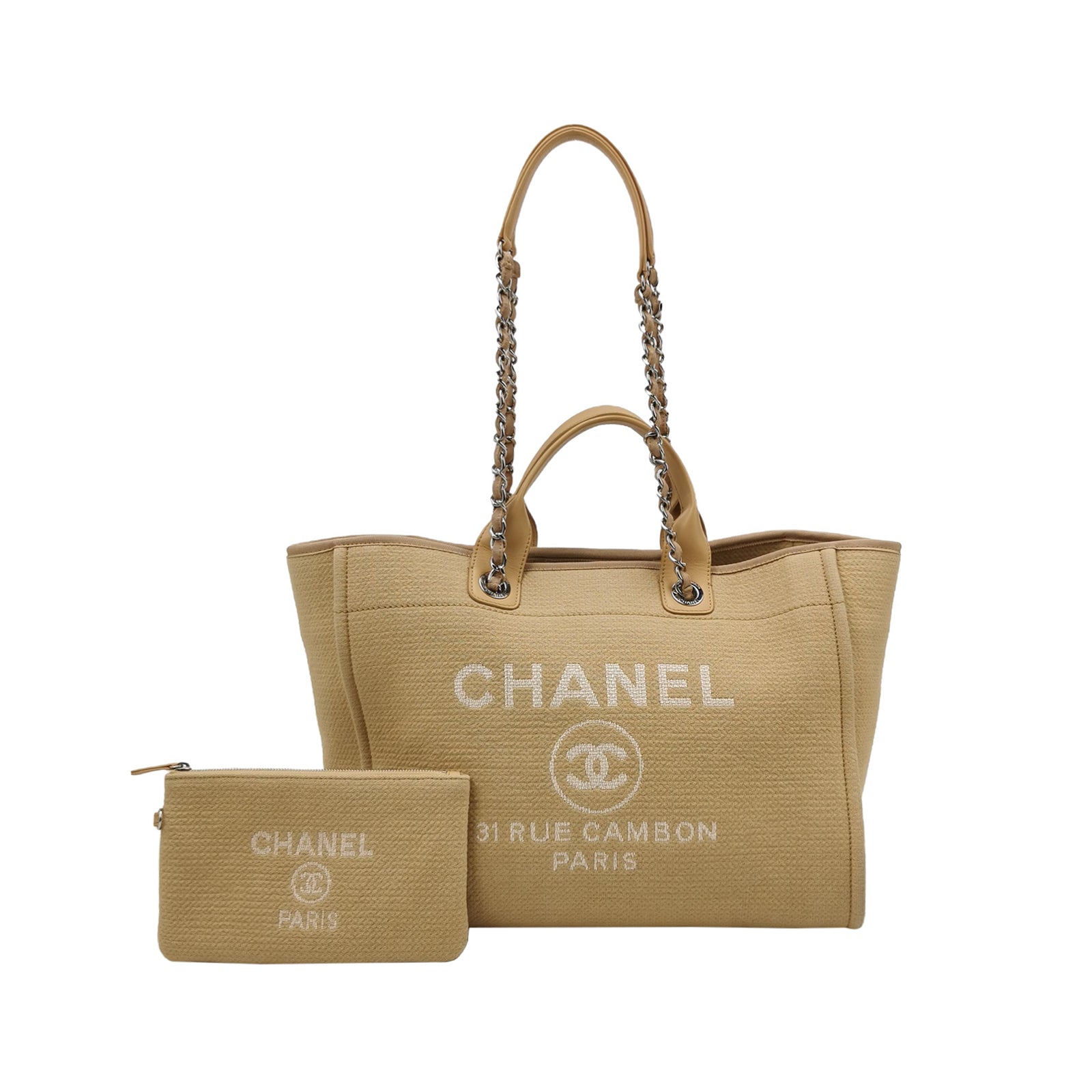 Chanel Deauville Canvas Top Handle Beige