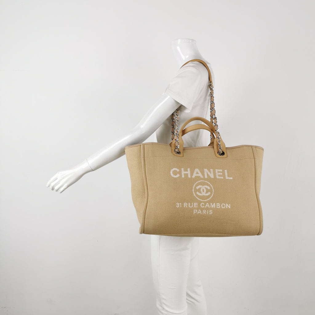 Chanel Deauville Canvas Top Handle Beige