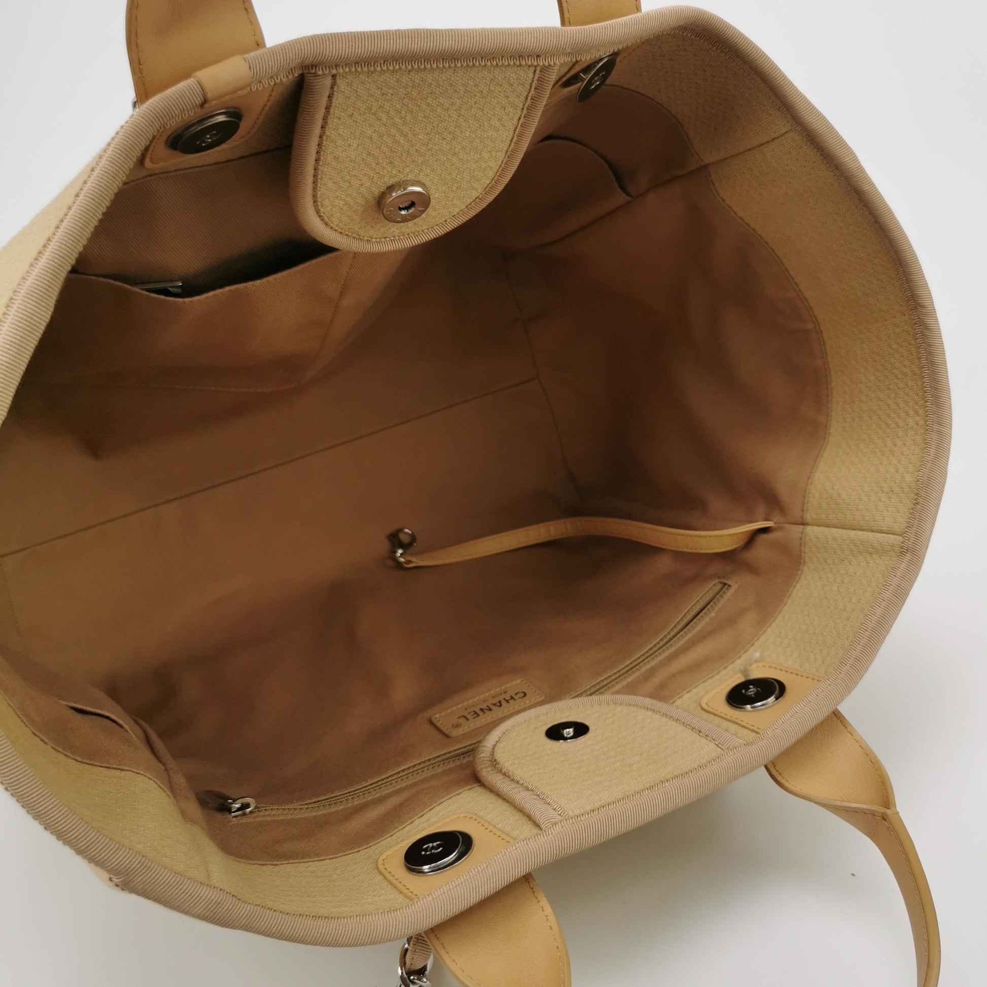 Chanel Deauville Canvas Top Handle Beige