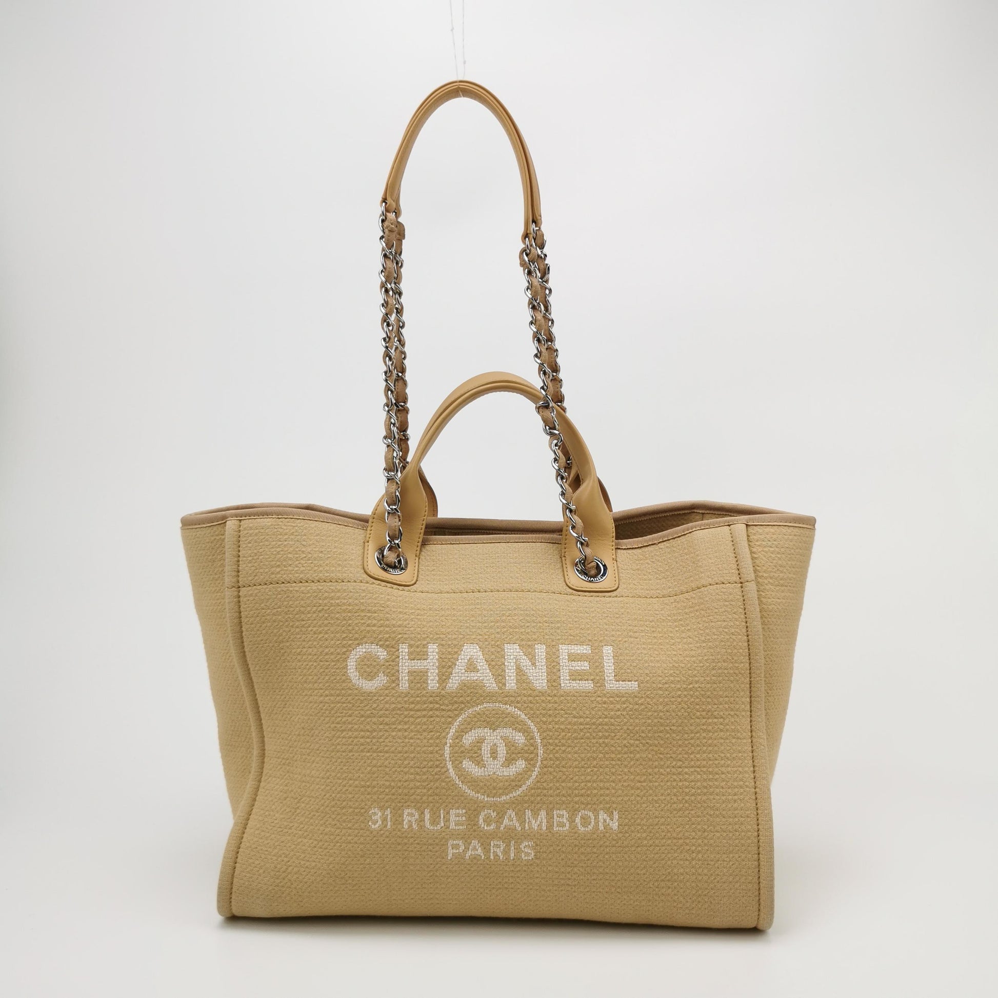Chanel Deauville Canvas Top Handle Beige