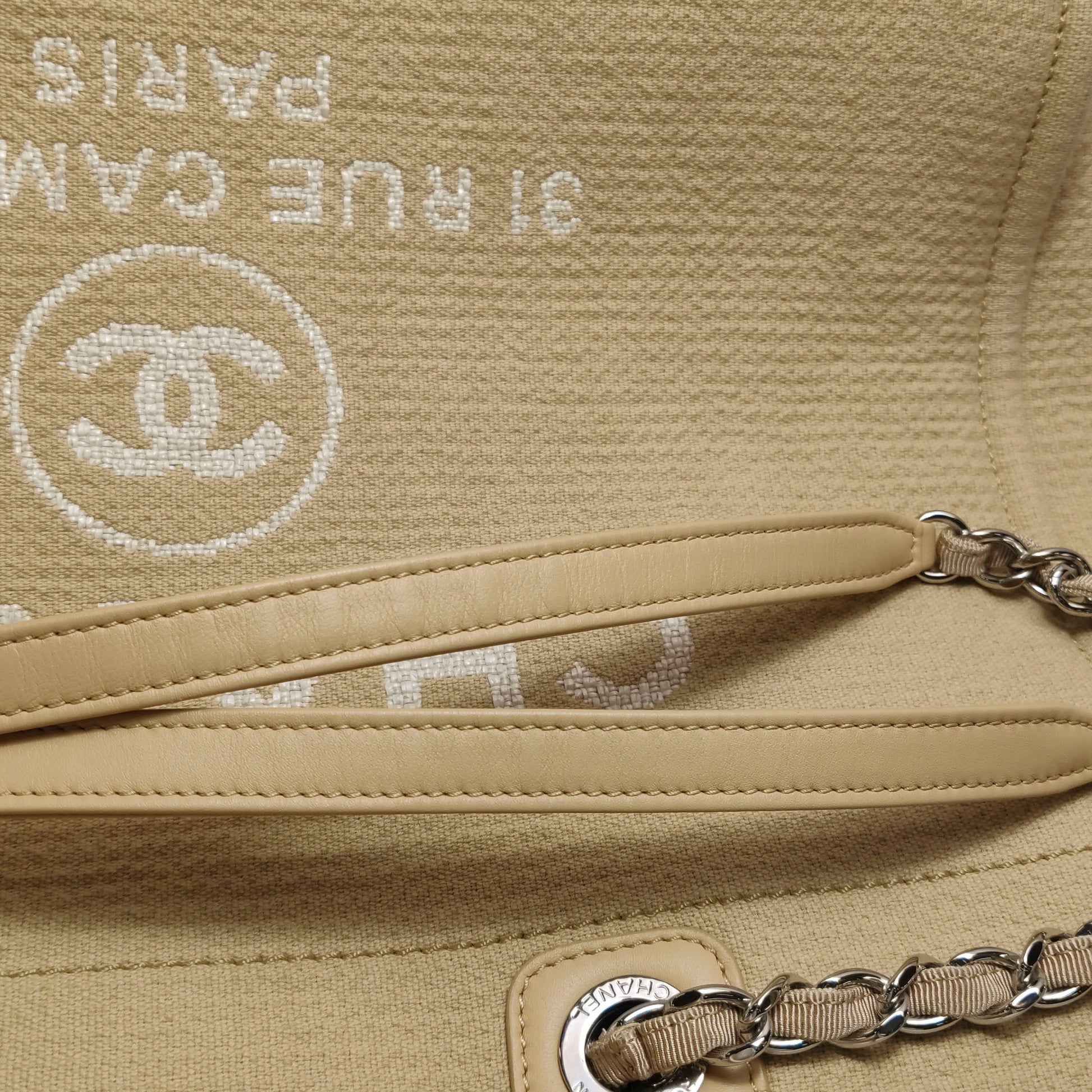 Chanel Deauville Canvas Top Handle Beige