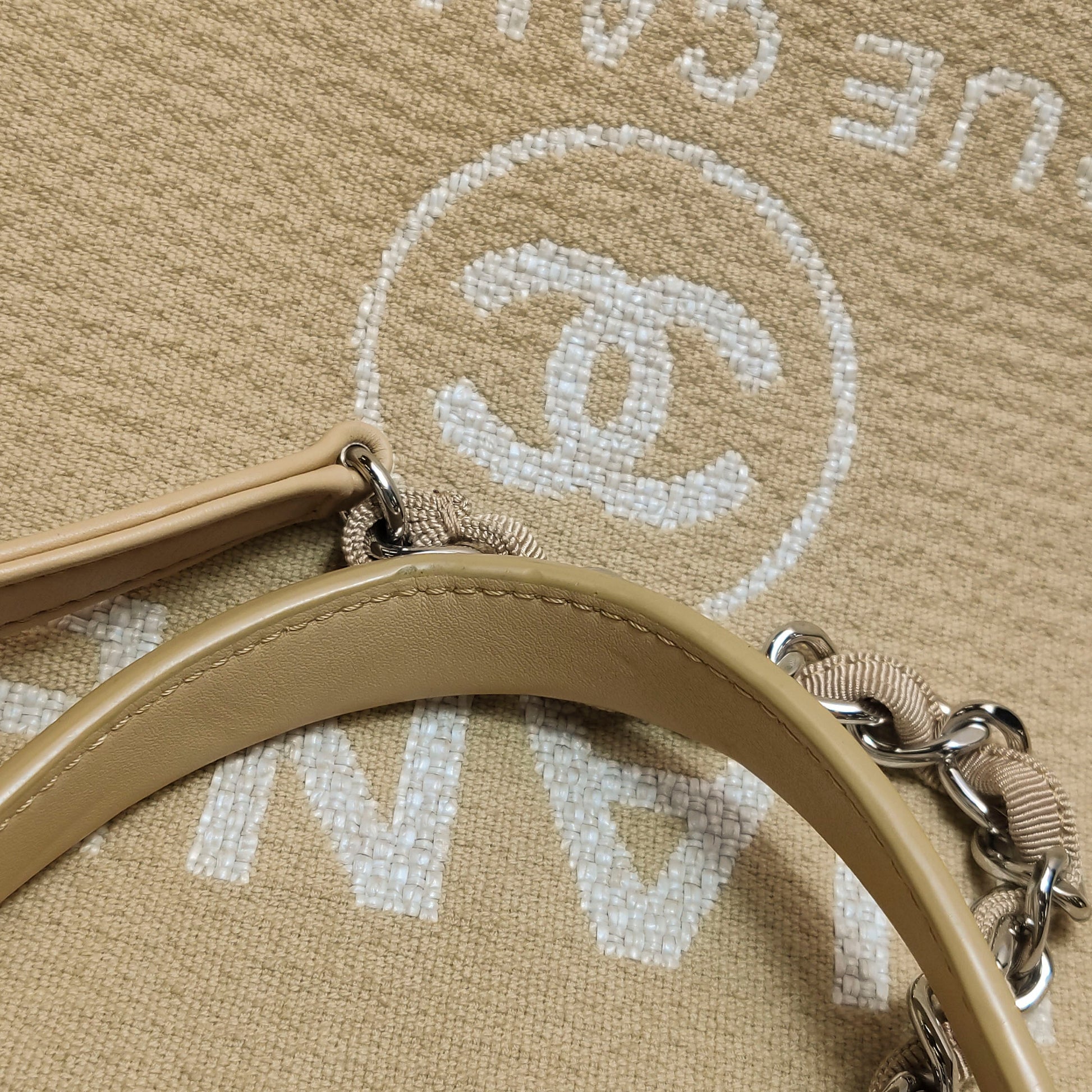 Chanel Deauville Canvas Top Handle Beige