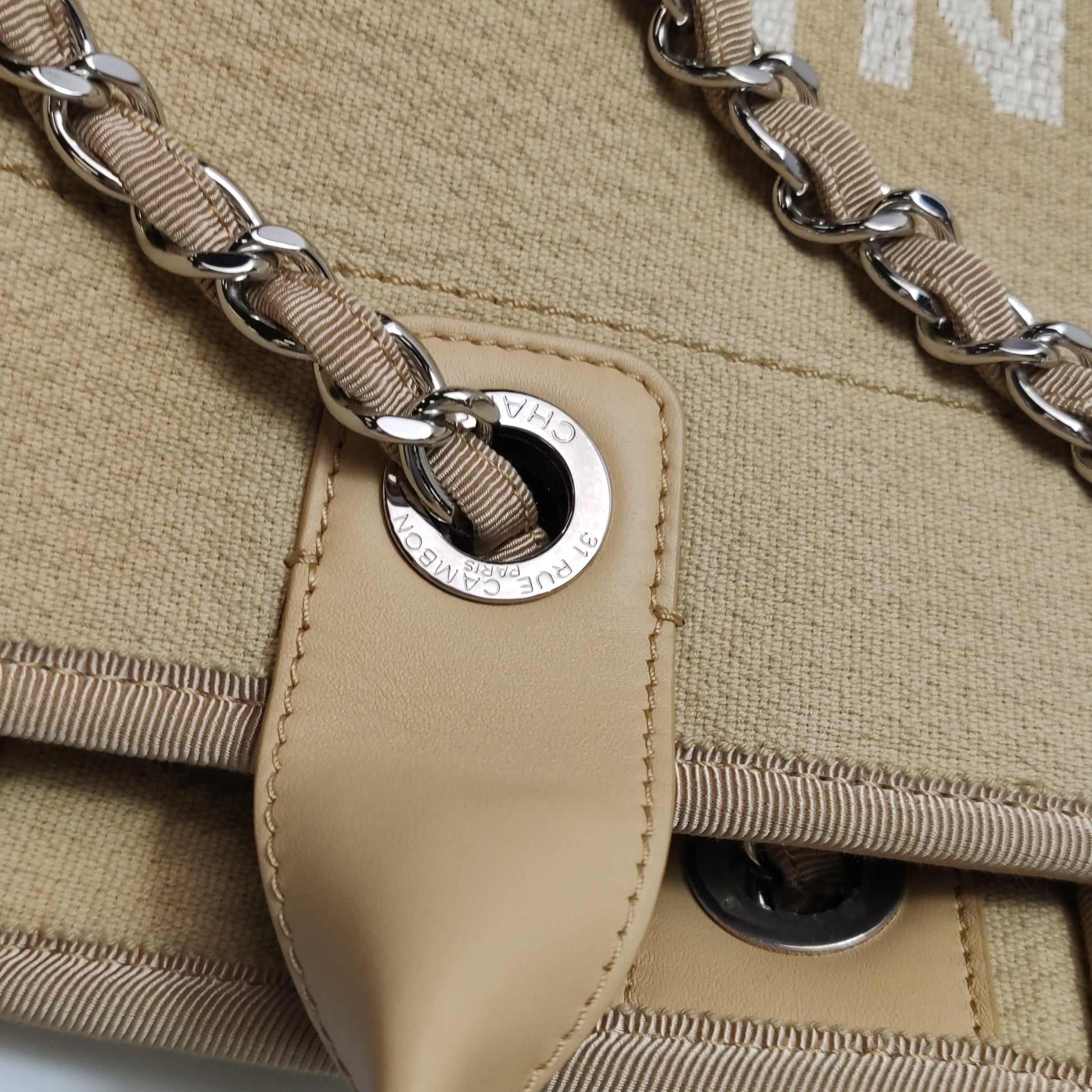 Chanel Deauville Canvas Top Handle Beige