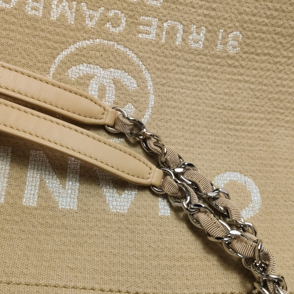 Chanel Deauville Canvas Top Handle Beige