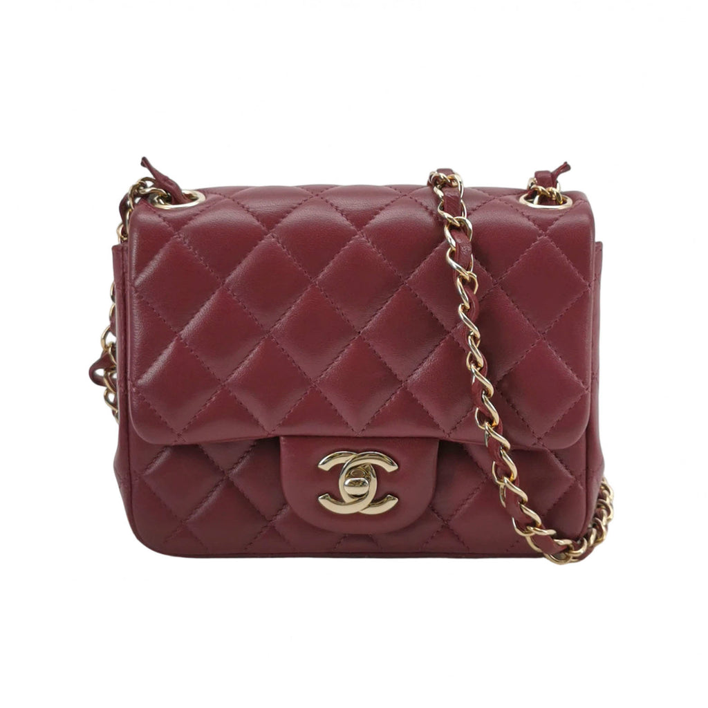 Chanel Mini Square Lambskin Dark Red