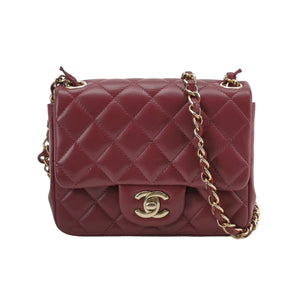 Chanel Mini Square Lambskin Dark Red