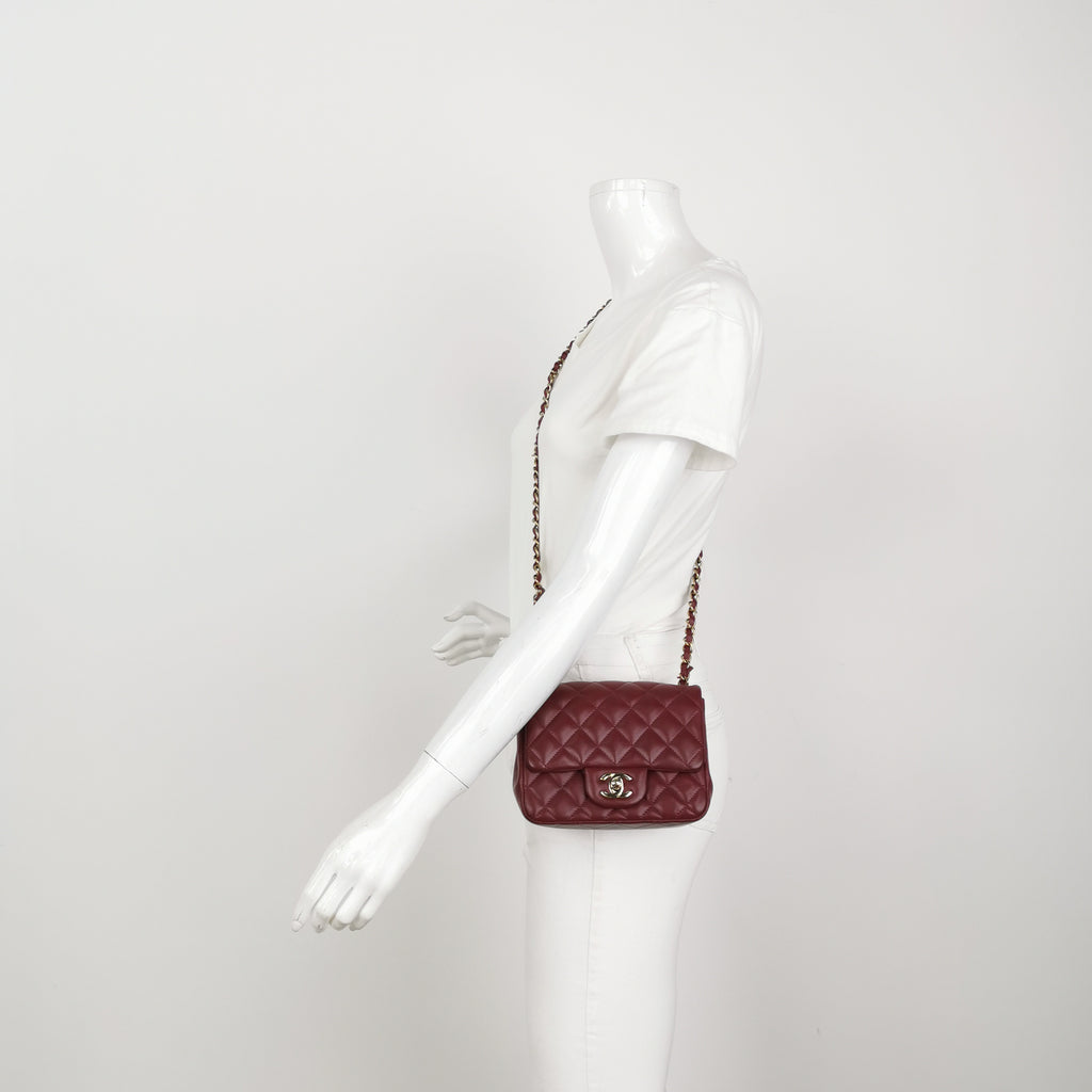 Chanel Mini Square Lambskin Dark Red