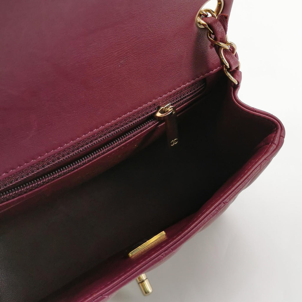 Chanel Mini Square Lambskin Dark Red