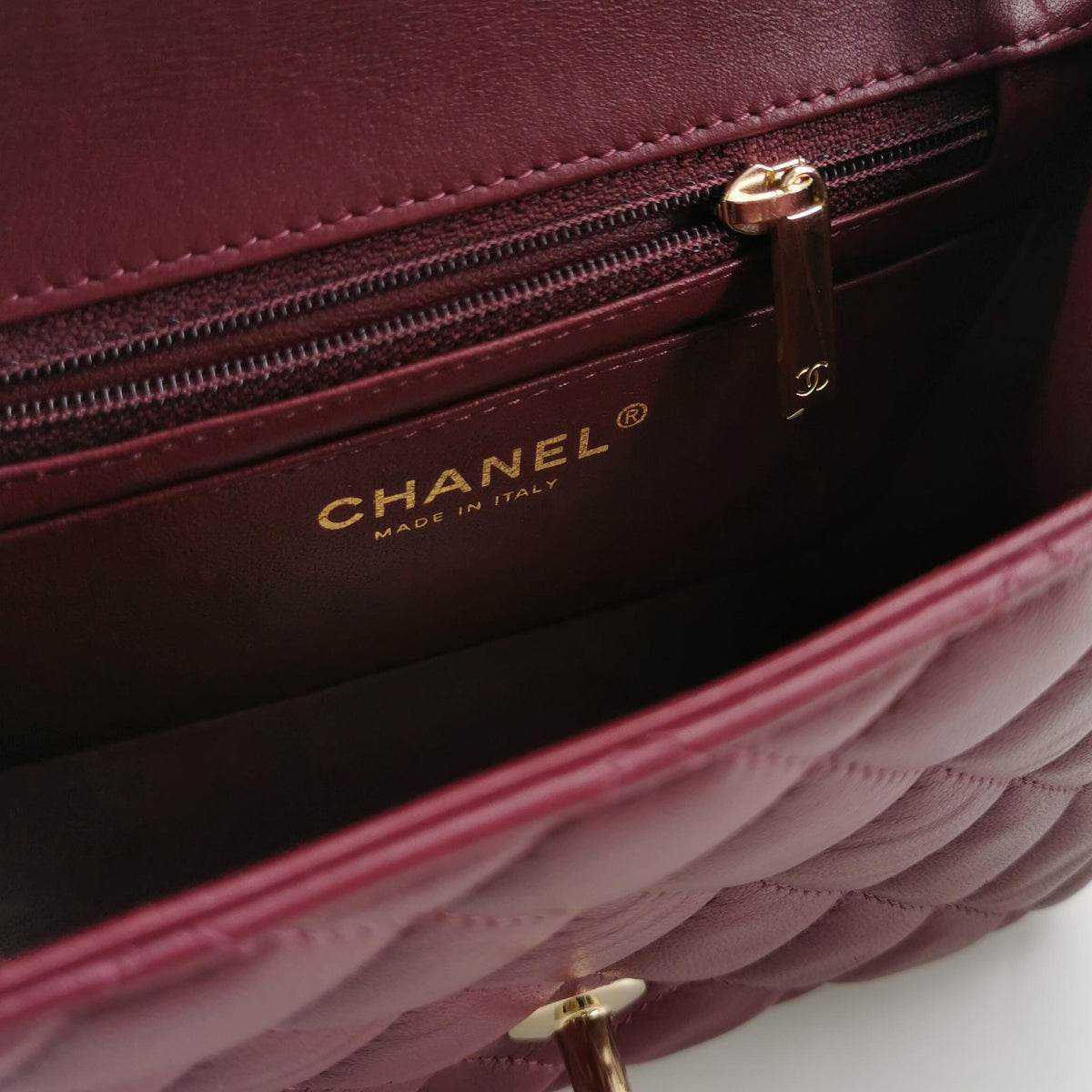 Chanel Mini Square Lambskin Dark Red