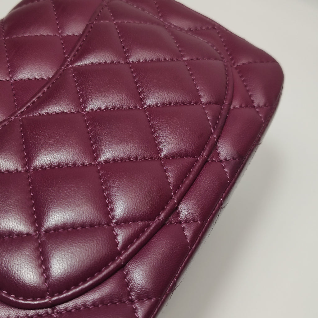Chanel Mini Square Lambskin Dark Red