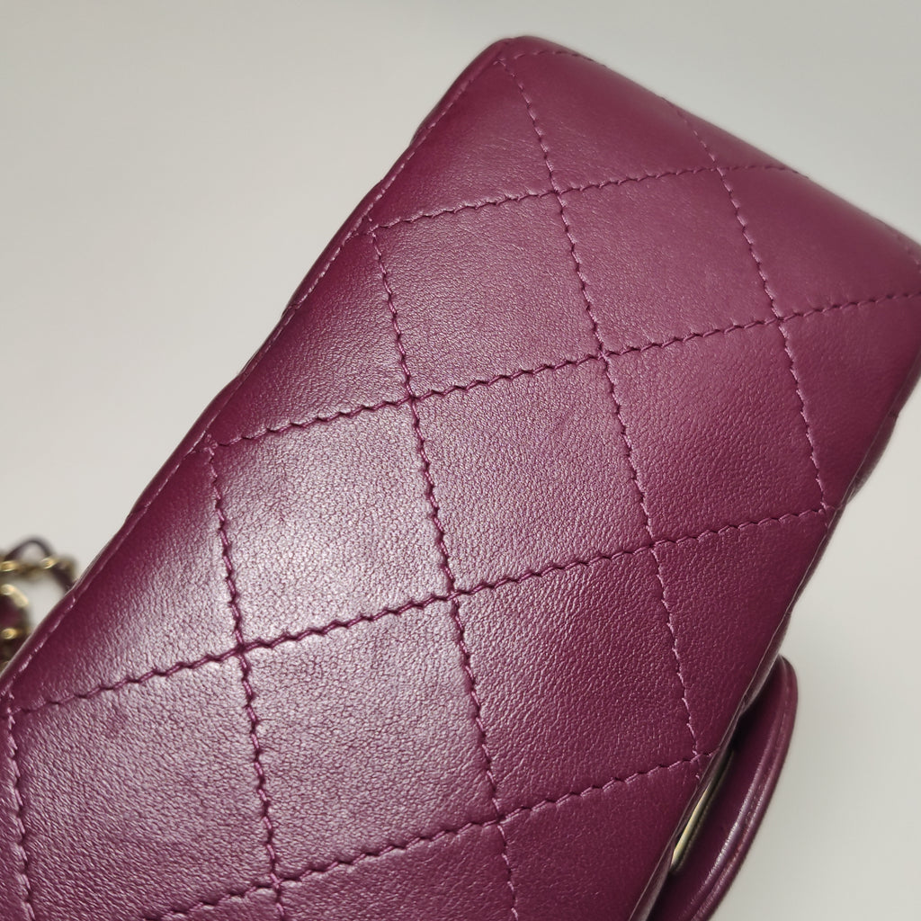 Chanel Mini Square Lambskin Dark Red