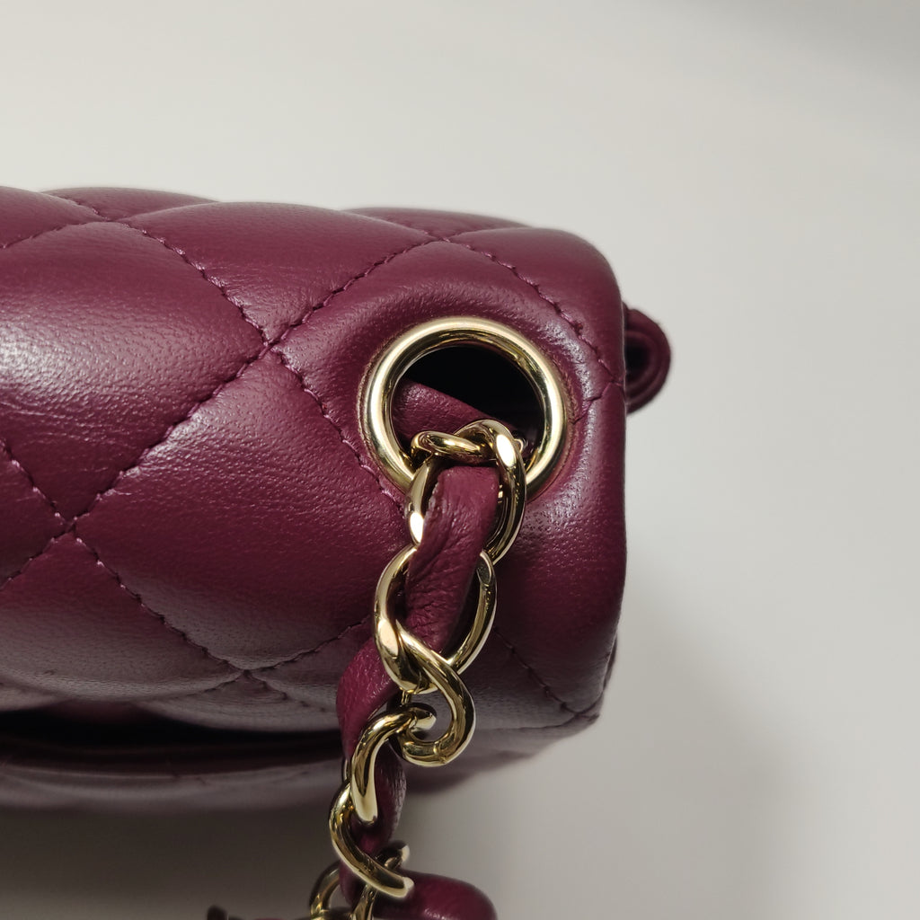 Chanel Mini Square Lambskin Dark Red