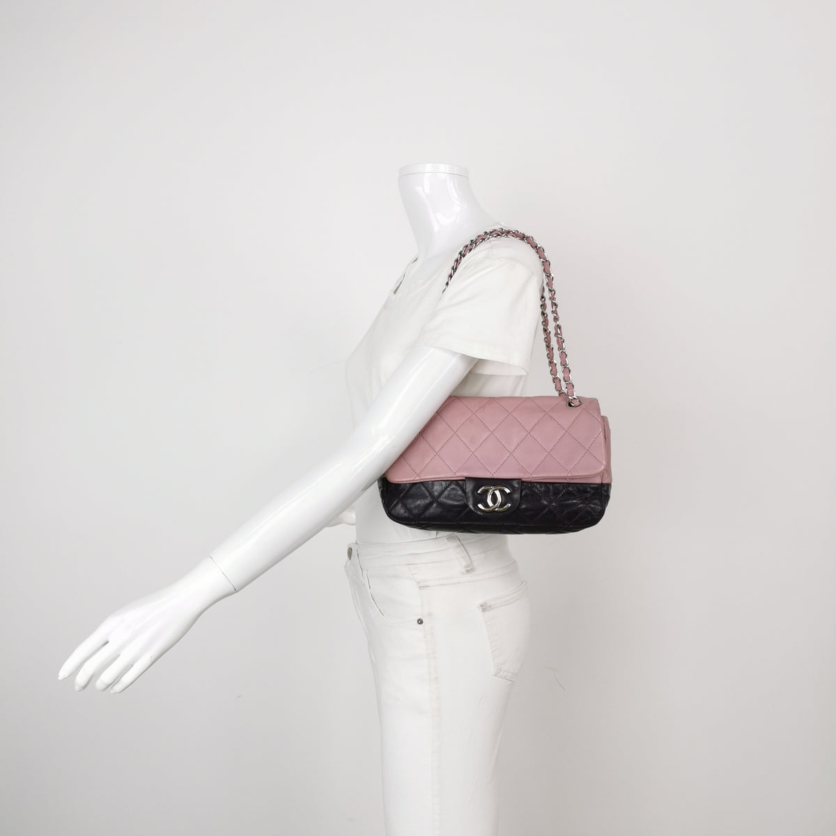 Chanel Bicolor Quilted Lambskin Medium Single Flap Pink Black