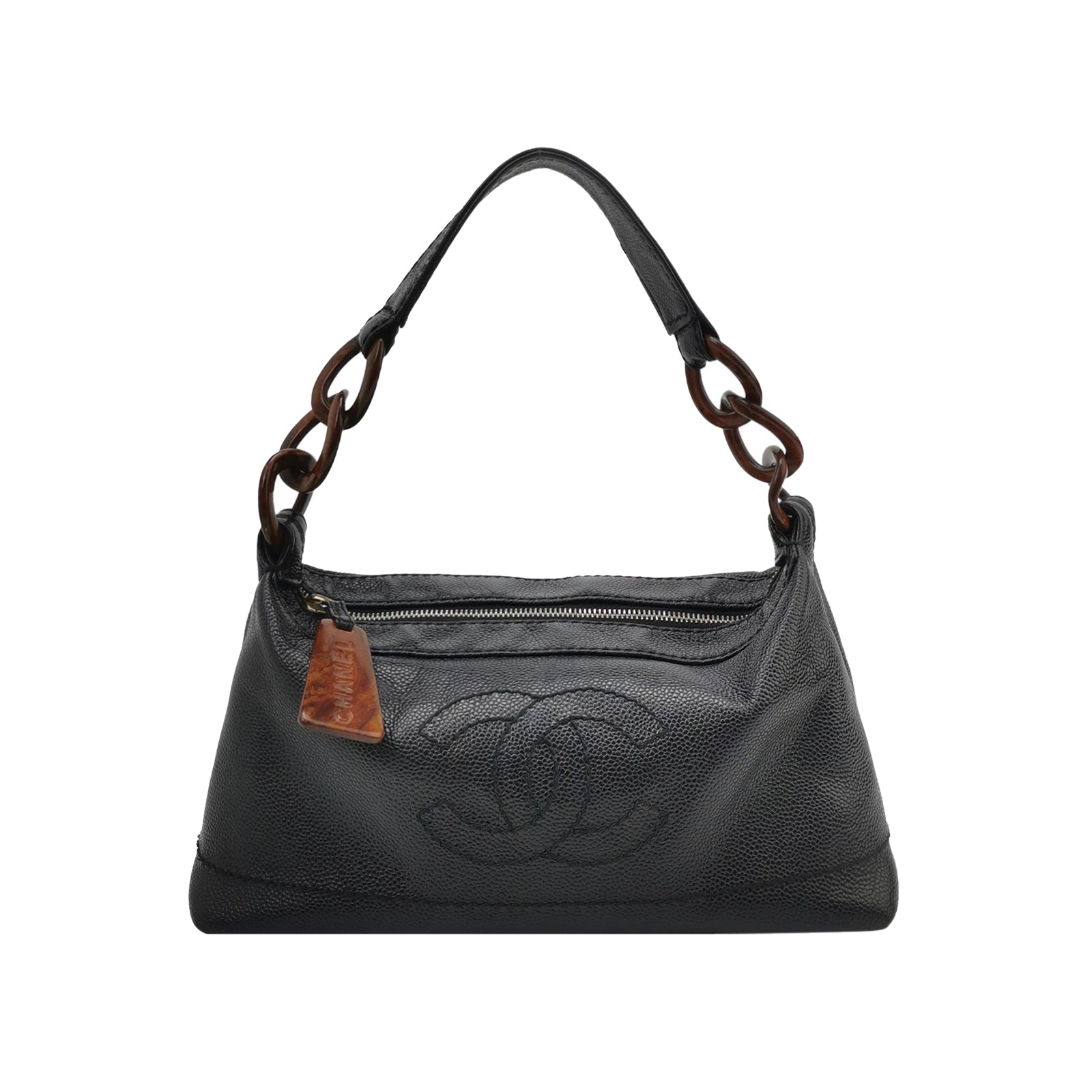 Chanel Wood Chain CC Hobo Black