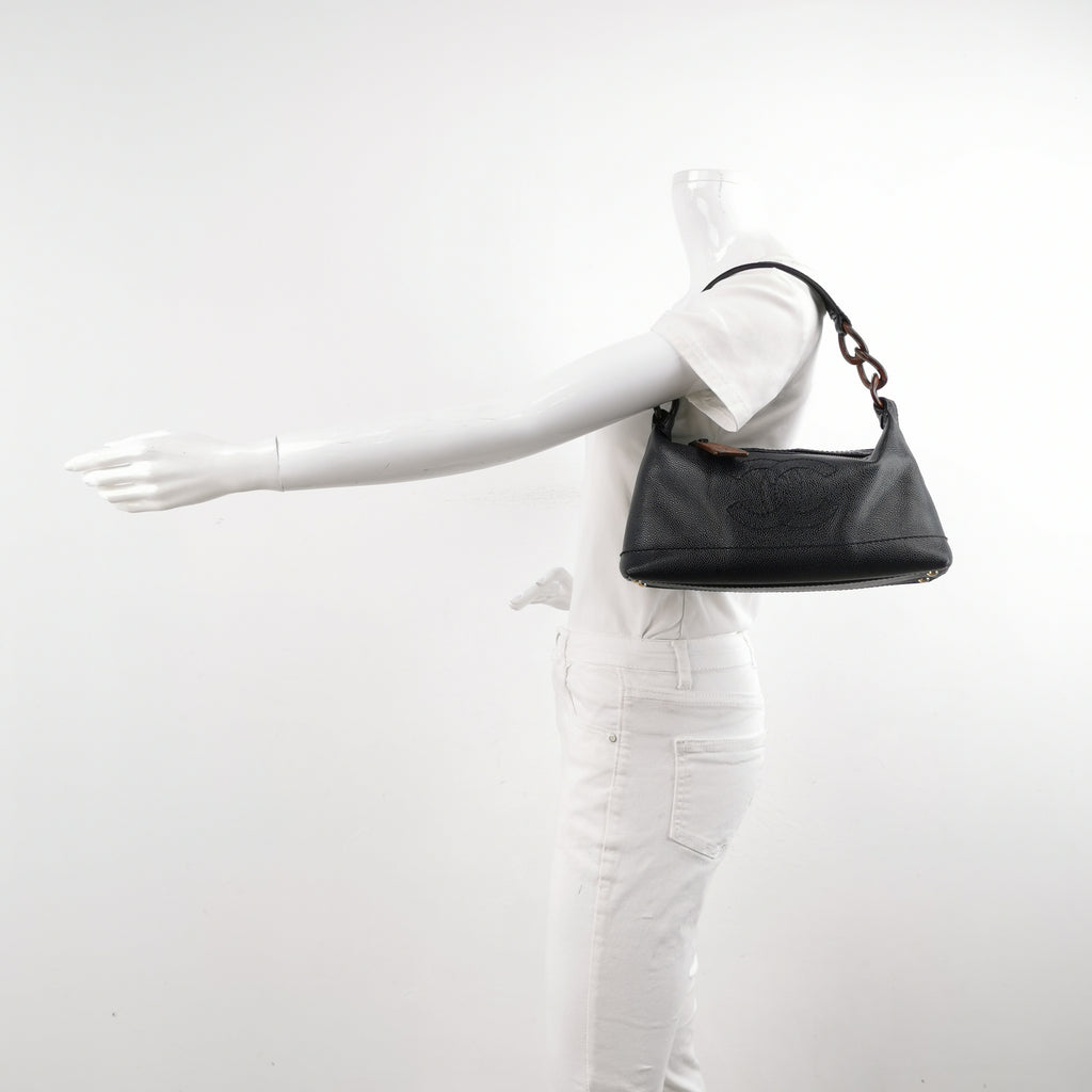 Chanel Wood Chain CC Hobo Black
