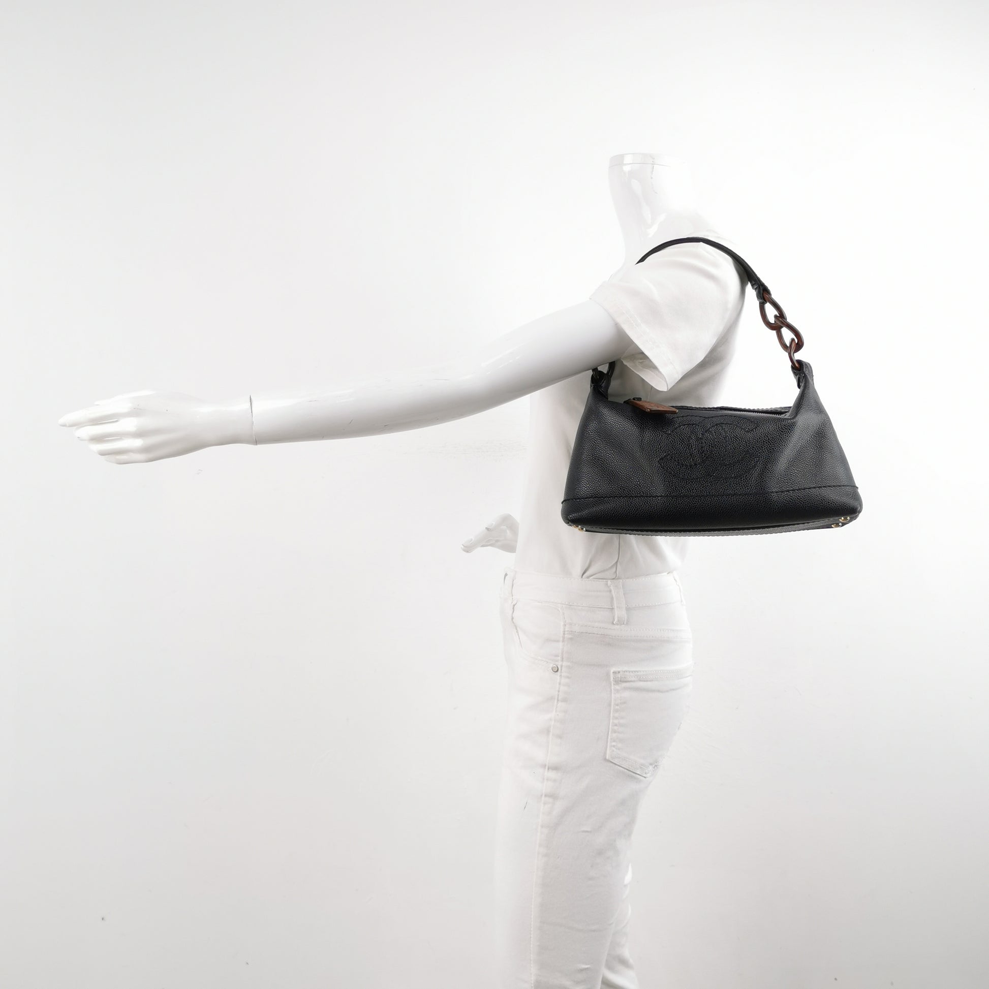 Chanel Wood Chain CC Hobo Black