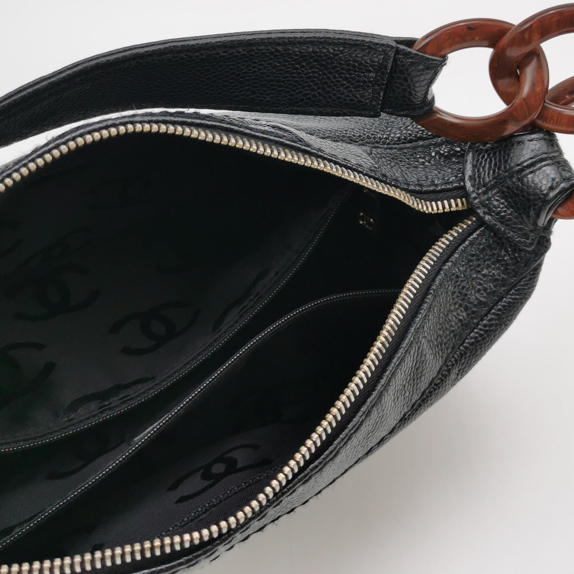 Chanel Wood Chain CC Hobo Black