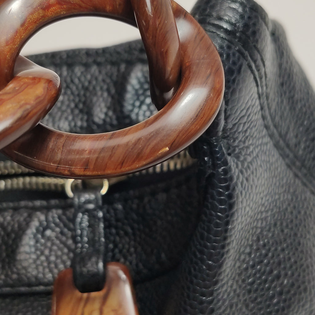 Chanel Wood Chain CC Hobo Black