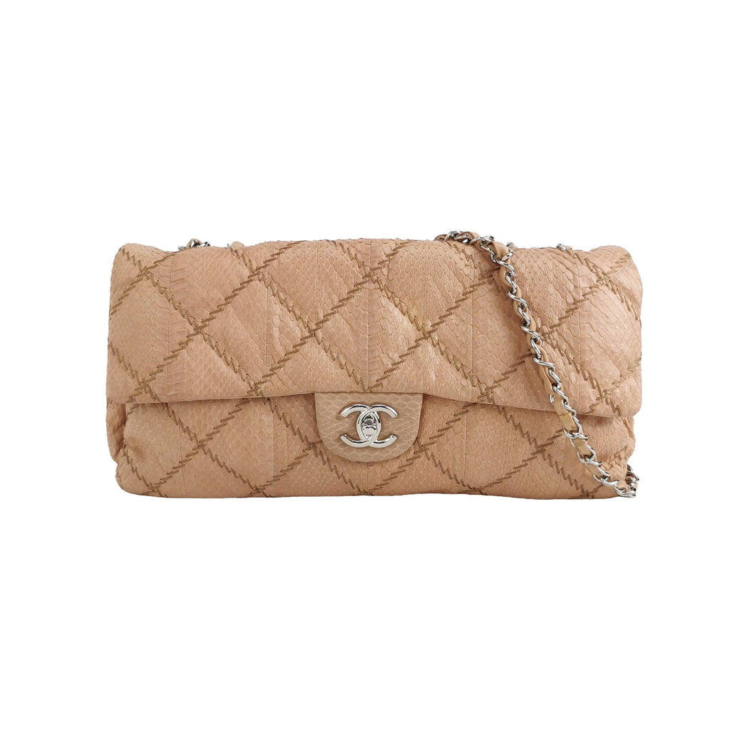 Chanel Ultra Stitch Flap East West Snakeskin Beige