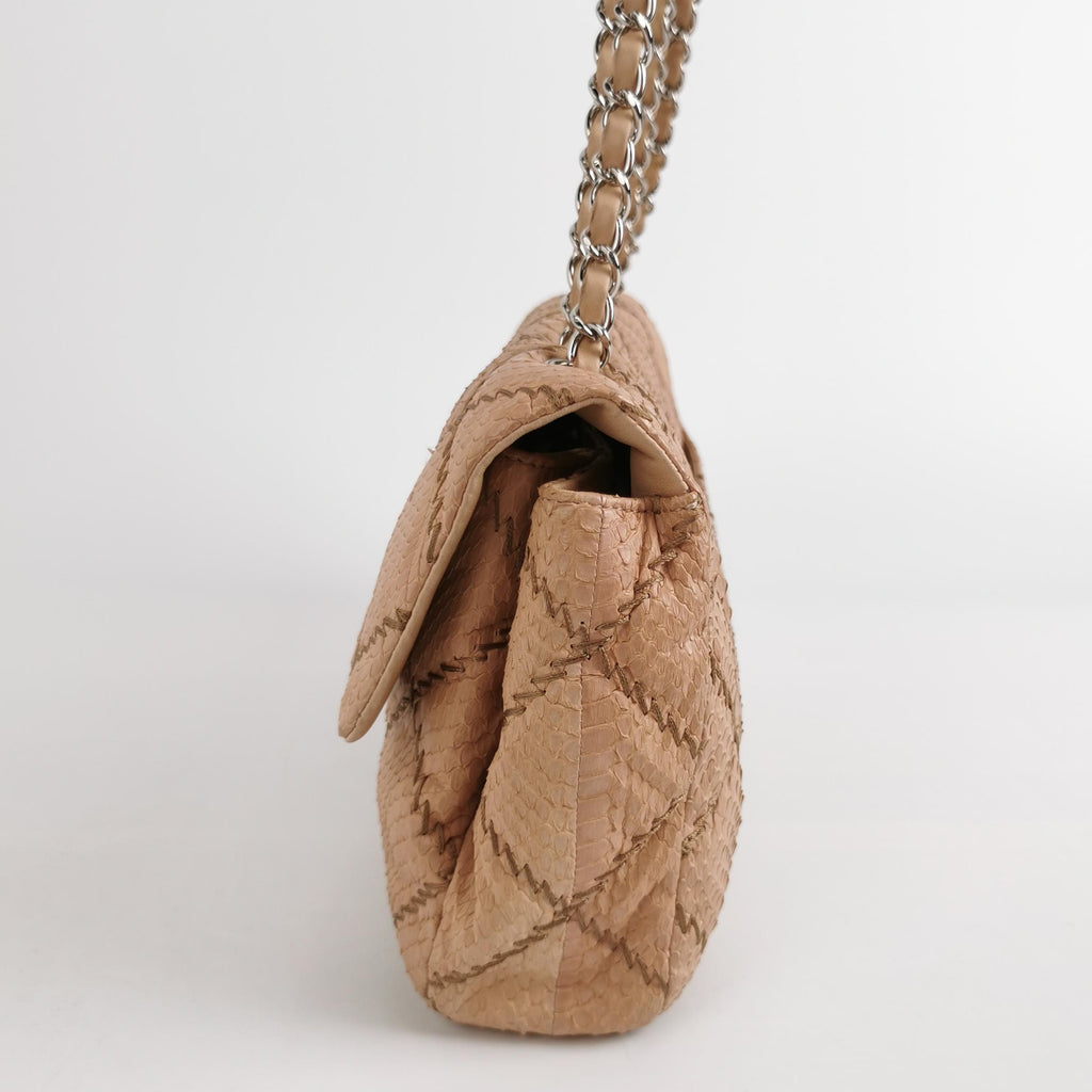 Chanel Ultra Stitch Flap East West Snakeskin Beige
