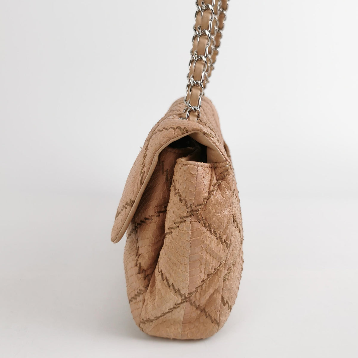 Chanel Ultra Stitch Flap East West Snakeskin Beige