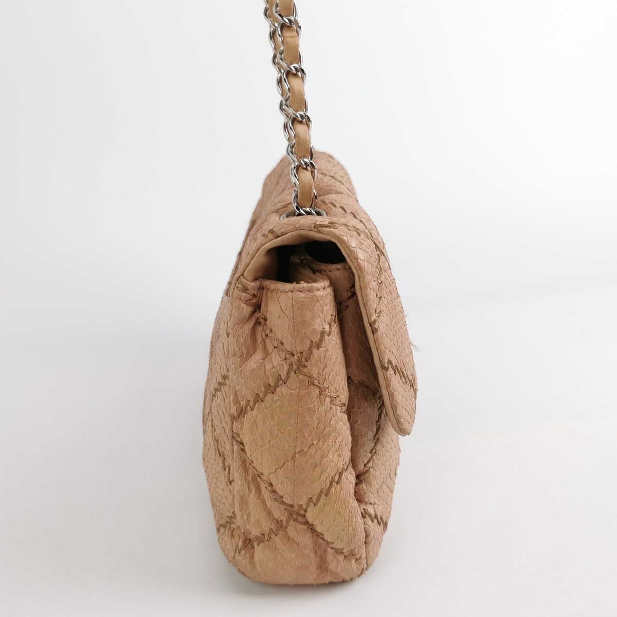 Chanel Ultra Stitch Flap East West Snakeskin Beige