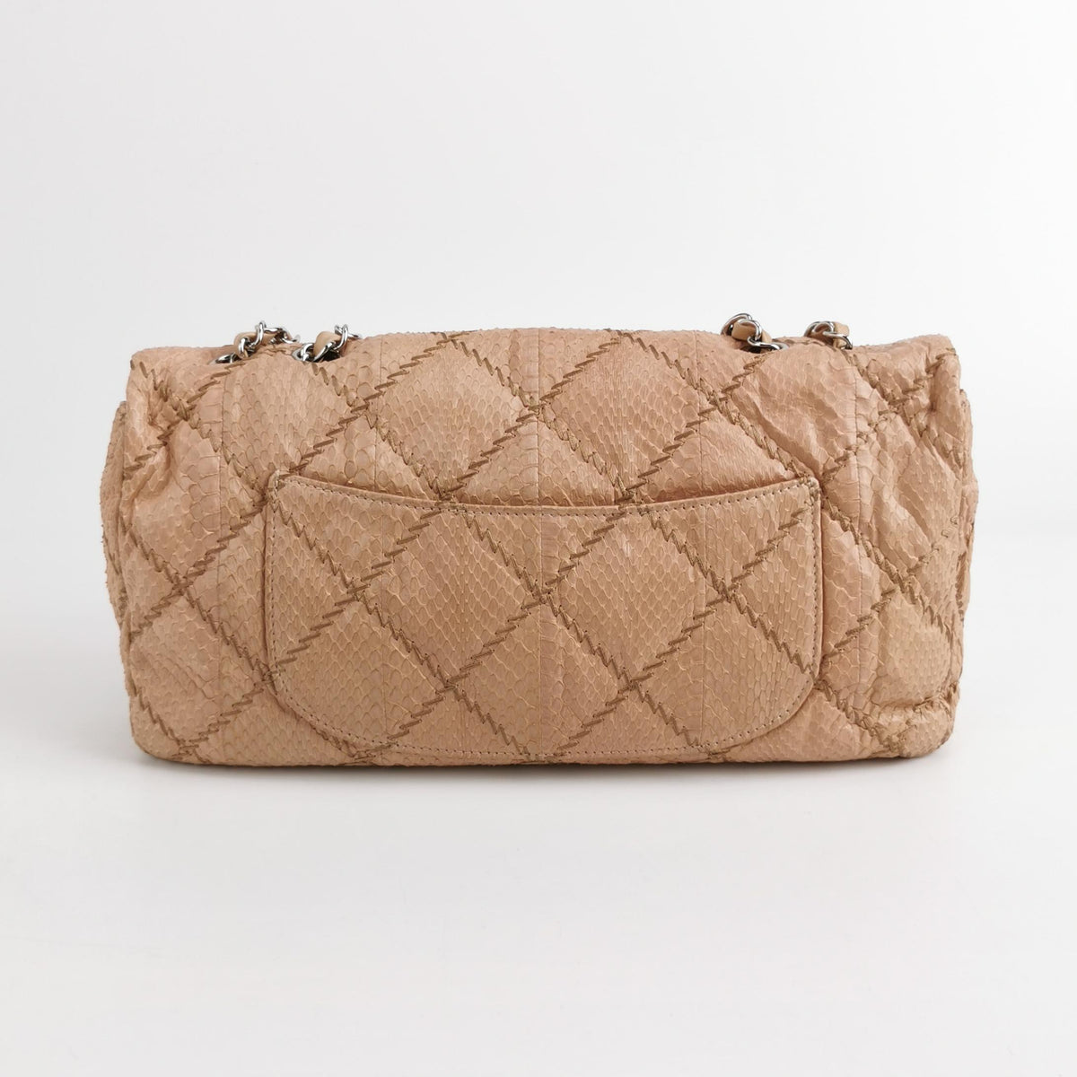 Chanel Ultra Stitch Flap East West Snakeskin Beige