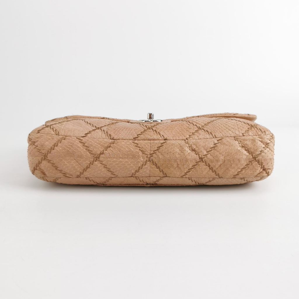 Chanel Ultra Stitch Flap East West Snakeskin Beige
