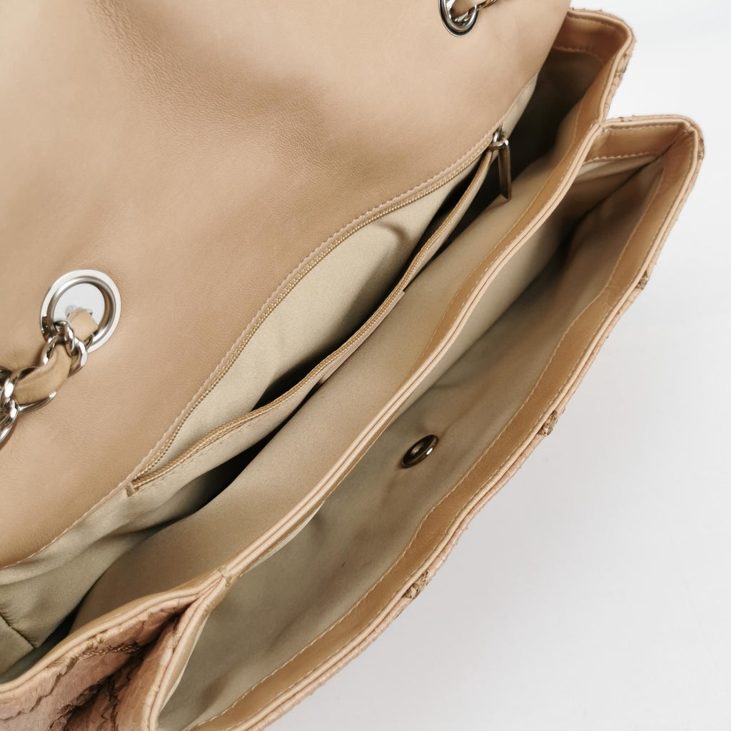 Chanel Ultra Stitch Flap East West Snakeskin Beige