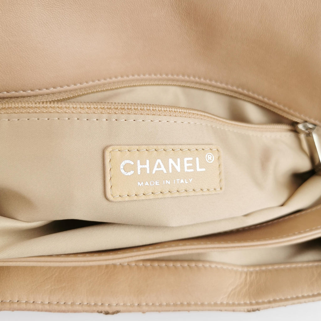Chanel Ultra Stitch Flap East West Snakeskin Beige