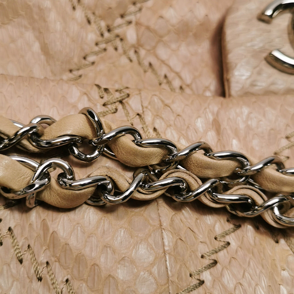 Chanel Ultra Stitch Flap East West Snakeskin Beige