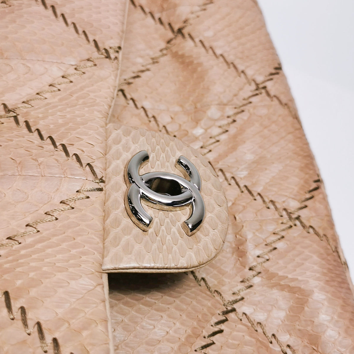 Chanel Ultra Stitch Flap East West Snakeskin Beige