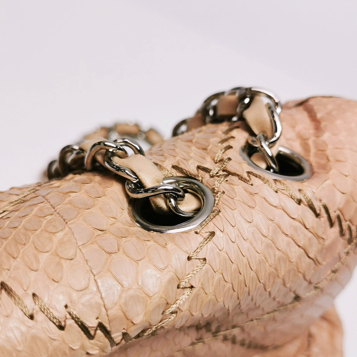 Chanel Ultra Stitch Flap East West Snakeskin Beige