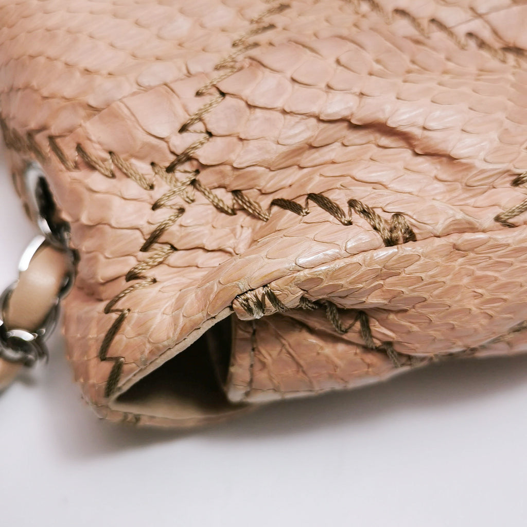 Chanel Ultra Stitch Flap East West Snakeskin Beige